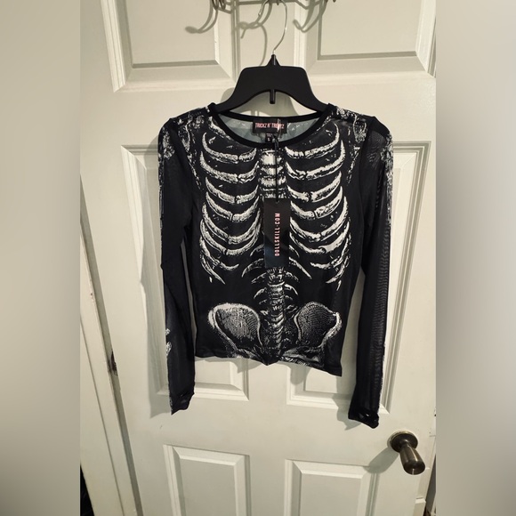 DOLLS KILL NEW w/Tags Sexy Skeleton Mesh Long Sleeved w/thumb hole L HALLOWEEN - Picture 2 of 5